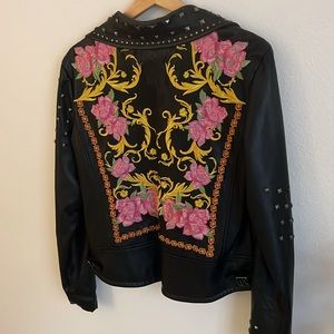 Silence + Noise Floral stitch faux leather jacket urban outfitters